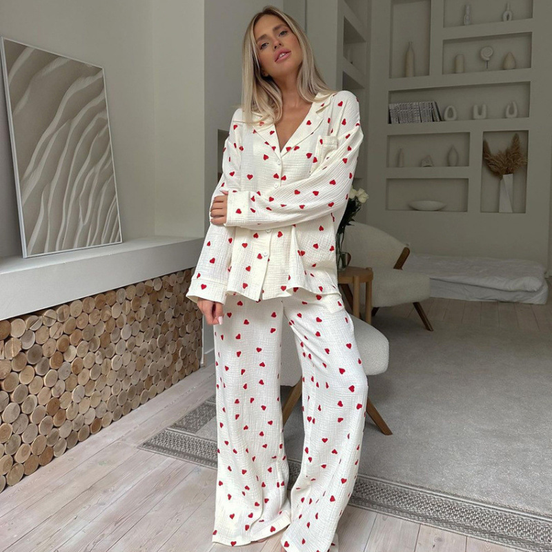 CHINEE Pajamas for Women Set Sleep Wear Women Pajama Two piece Set of Heart shaped Printed Women's Home Wear