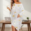 CHINEE Pattern Jersey Woven Eco Friendly One Size Fit All Soft Long Sleeves Plus Size Pajamas Oversized Women's Sleep Shirt Loungewear