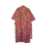 CHINEE Peach Cotton Kimono Robe Floral Jungle Print Women V Neck Full Sleeves Long Length 2 Front Pockets Tool Dori Nightwear Gown
