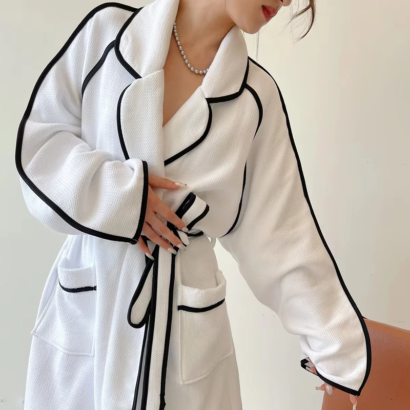 CHINEE Peignoir Custom Luxury Long Hotel House Sleeping Waffle Robe Dame Cotton White For Women Bridal Bathrobe