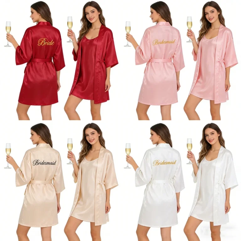CHINEE Personalized Embroidery Bridesmaid Robe Bachelorette Party Satin Kimono Bridal Robe Bride Wedding Party Sleepwear Custom Logo