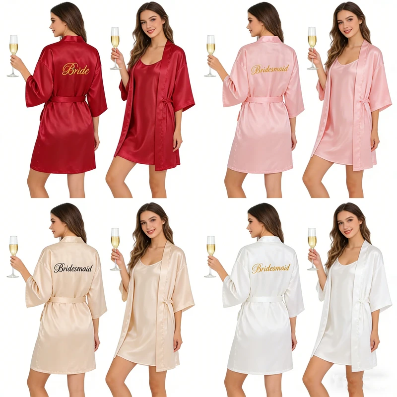 CHINEE Personalized Embroidery Bridesmaid Robe Bachelorette Party Satin Kimono Bridal Robe Bride Wedding Party Sleepwear Custom Logo