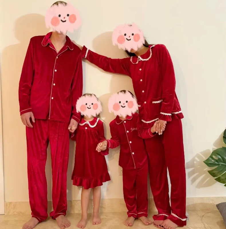 CHINEE Personalized Kids Clothing Christmas Pajamas Red Velvet Family Matching Outfits Winter Pyjamas Set