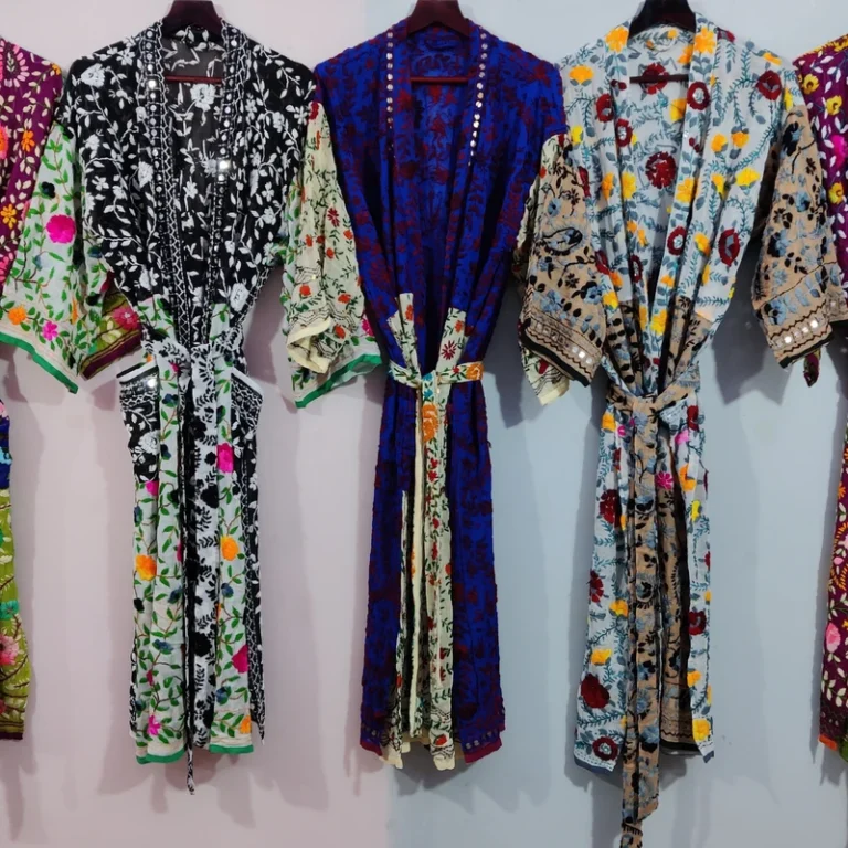 CHINEE Phulkari Kimono Hand Embroidered Open Kimono Soft and Comfortable Bath Robe Wedding Festival Bikini Cover up