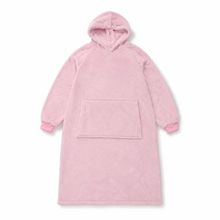 CHINEE Pink Modern Oversized Long Wearable Blanket Hoodie Soft Plush Fleece Lounger Robe Cozy Full Length Hooded Sleepwear Women 100%