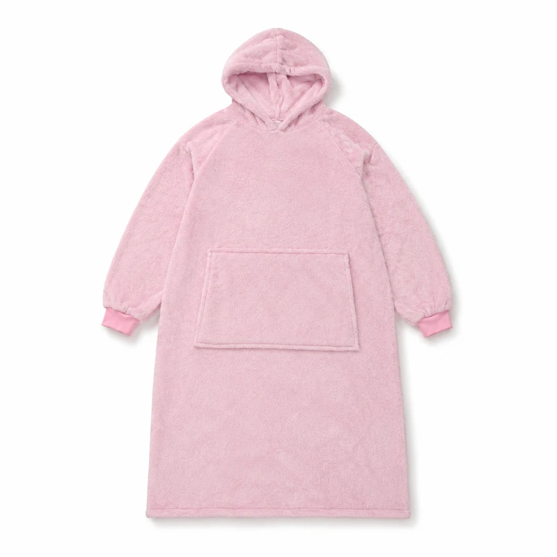 CHINEE Pink Modern Oversized Long Wearable Blanket Hoodie Soft Plush Fleece Lounger Robe Cozy Full Length Hooded Sleepwear Women 100%
