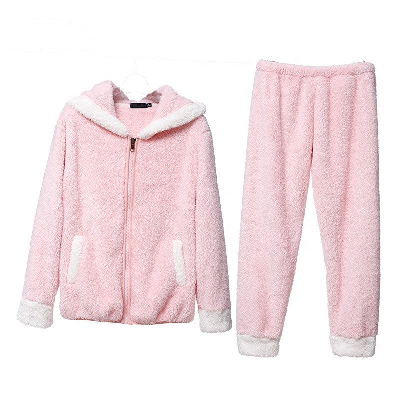 CHINEE Pink Soft Fleece Girl's Pijamas Womens Pajama Sets