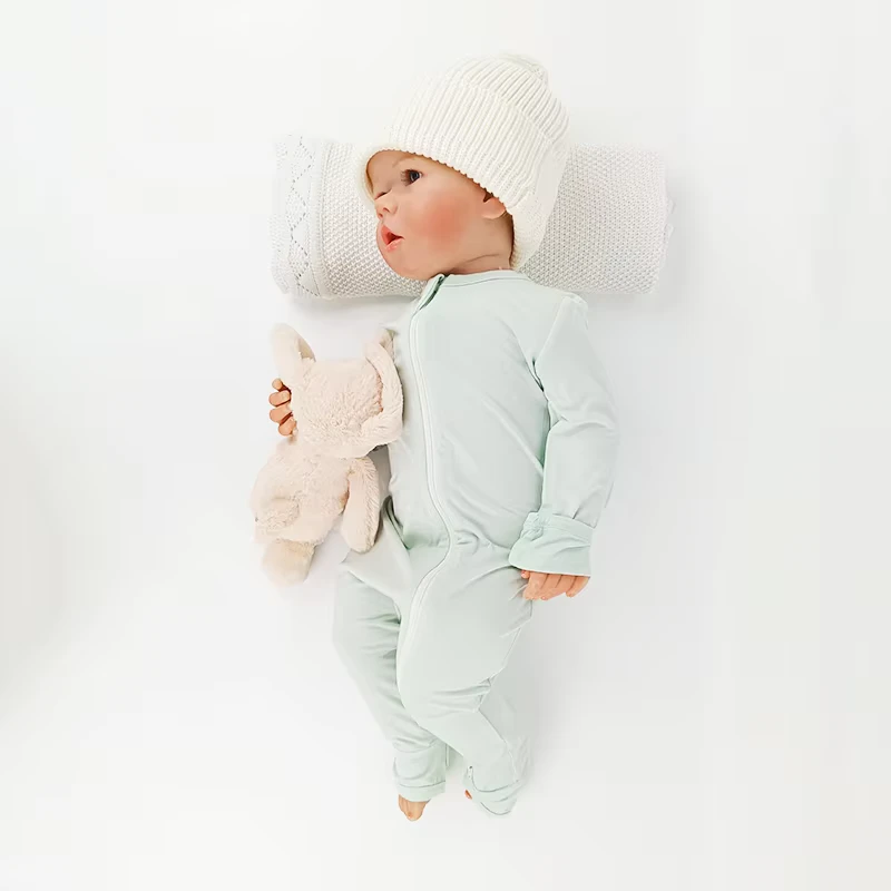 CHINEE Pinuotu Baby Romper Sleepwear Toddler Bamboo Viscose Fiber Pajamas Coveralls Unisex Kids Sage Double Zip Baby Jumpsuit