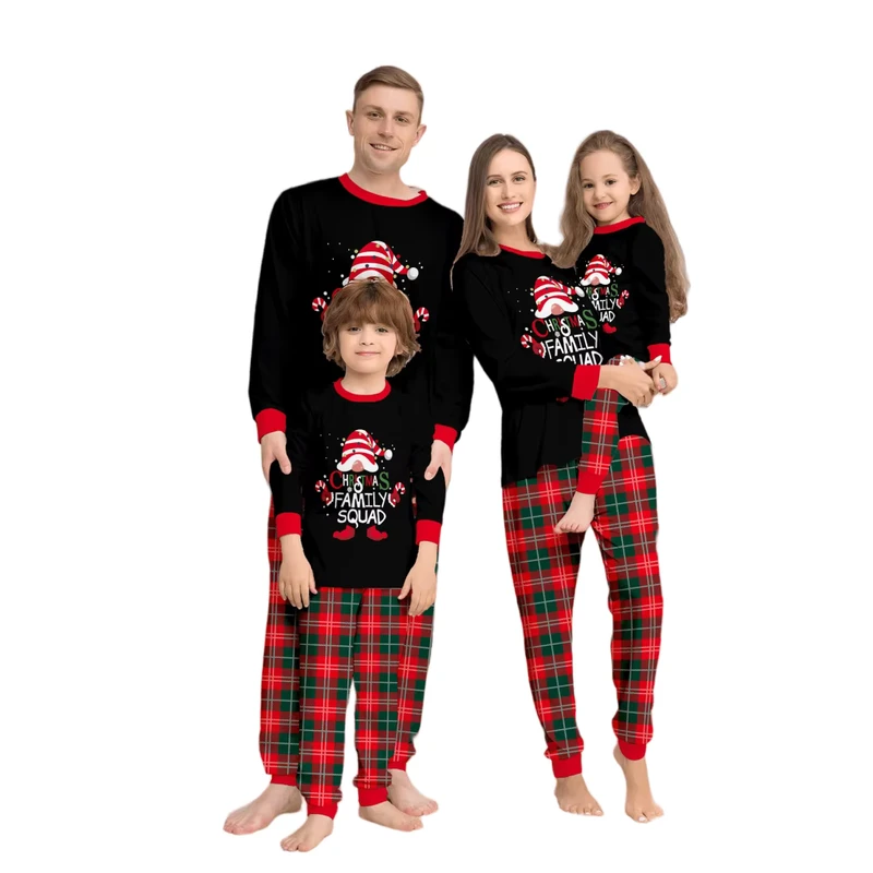 CHINEE Plaid Alphabet Parent Child Printed Homewear Pajama Christmas Pajamas Family Plus Size Clothing for Women Baby Girls Set
