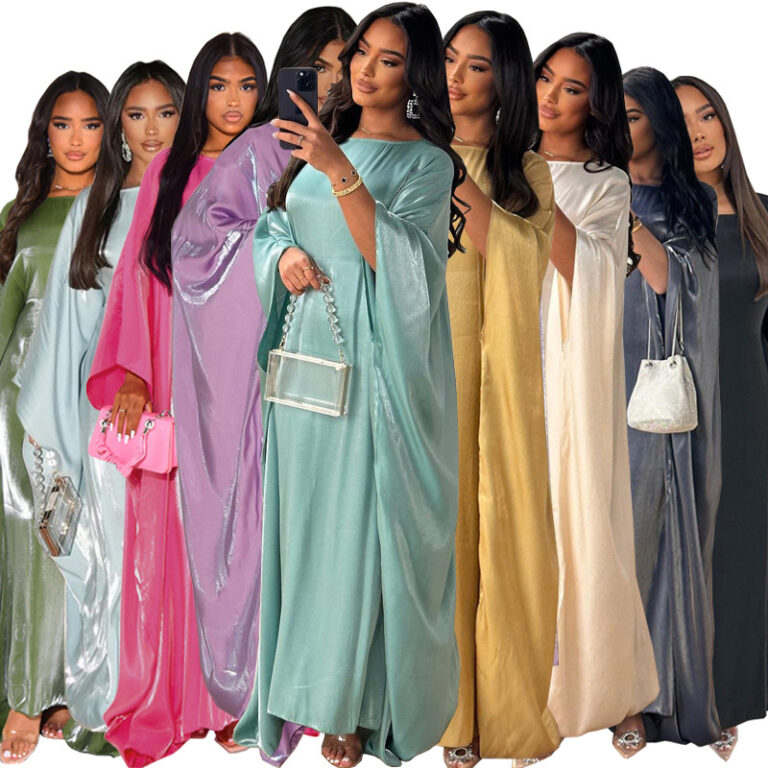 CHINEE-Plain-Color-Shimmer-Satin-Fabric-batwing-Sleeve-Loose-Size-Dubai-Muslim-Women-Robe-Abaya