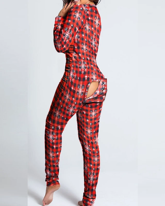 CHINEE Plus Size Christmas Piyamas Long Pant Holiday Christmas Valentines Onesie Pajamas With Butt Flap for Women