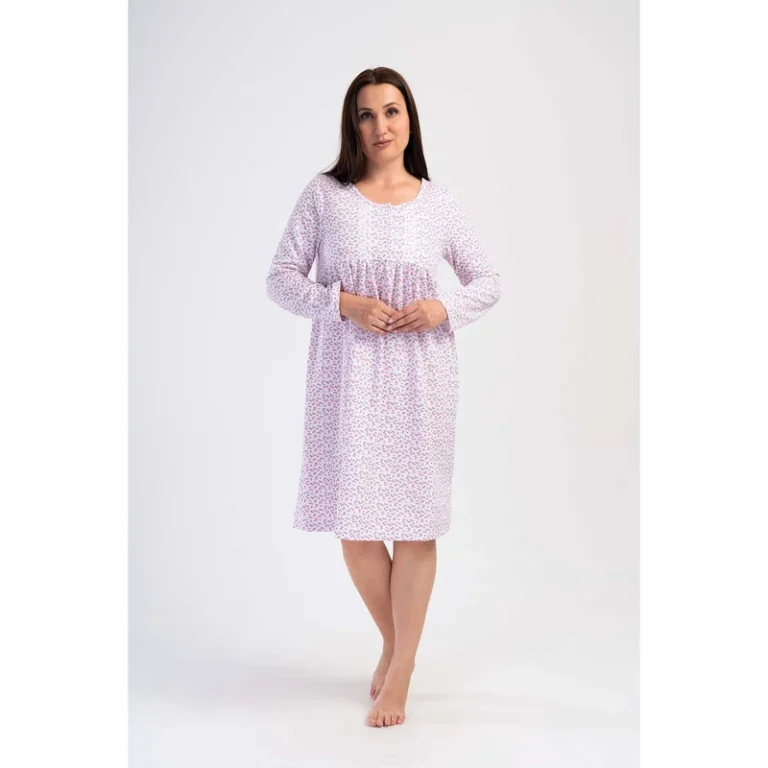CHINEE-Plus-Size-Cotton-Nightgown-Women-Printed-Long-Sleeve-Sleepwear-Dress
