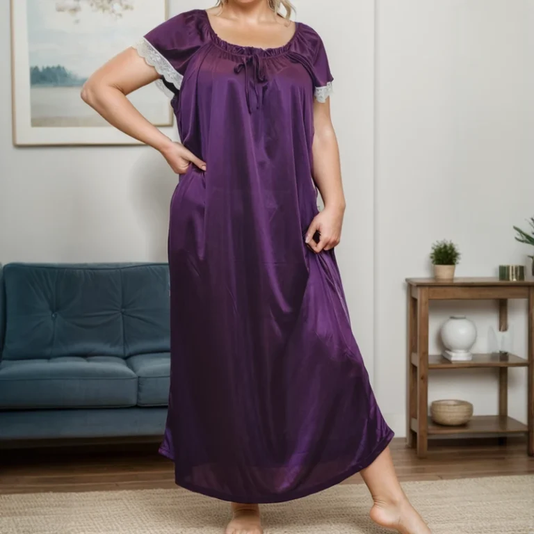 CHINEE-Plus-Size-Pajamas-Women-Sleepwear-Milk-Silk-Purple-Lace-Patchwork-Short-sleeved-Shirt-Is-Sexy-Elegant-Breathable-Soft