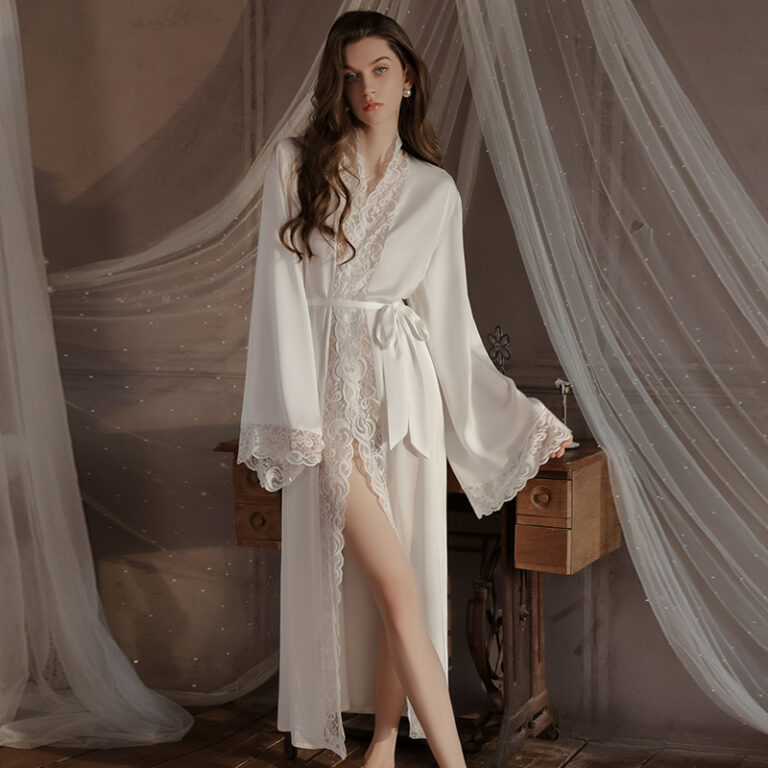 CHINEE-Plus-Size-XL-Summer-Ice-Silk-Lace-Up-Robe-Long-Patchwork-Lace-Women-Sexy-Satin-Nightgown-Pajamas-Lingerie-Adults