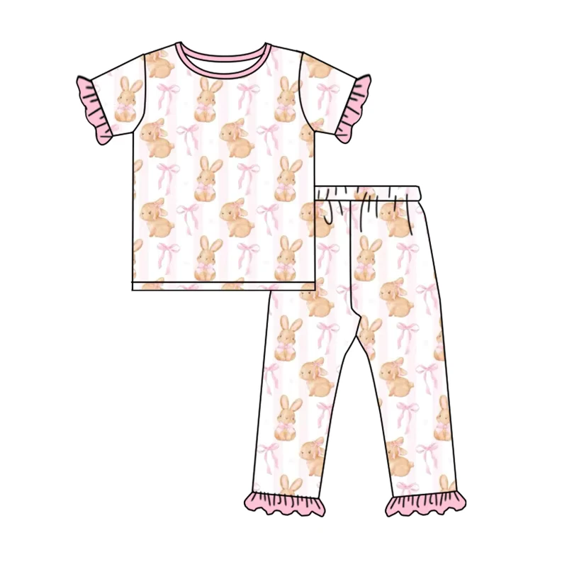 CHINEE Pre order Baby Kids Pajama Set 2 Pieces Custom Girls Sleepwear Rabbit Print Kids Bamboo Pajamas