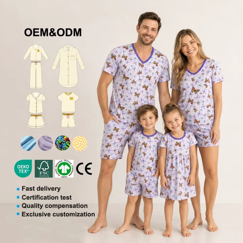 CHINEE Premium Bamboo Fiber Family Matching Pajamas Set Eco Friendly Soft Loungewear OEKO TEX & CPC Certified Women's Sleepwear Set