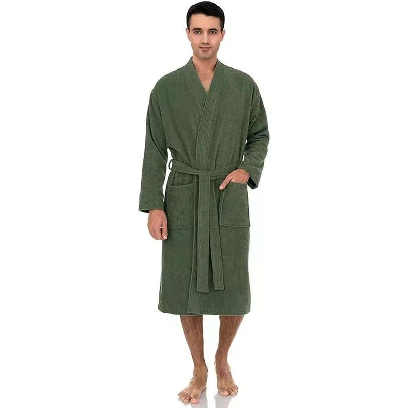 CHINEE Premium Custom Logo Printed Terry Cotton Bamboo Bathrobe Men Breathable Quick Dry Thermal Plus Size Long Sleeve Solid Casual