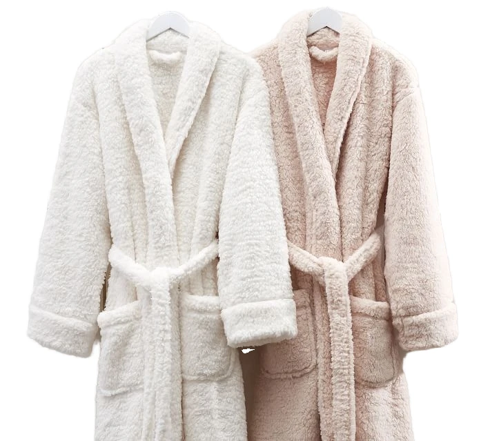 CHINEE Premium Fluffy Long Pile V neck Elastic Waist Coral Fleece Robe Winter Thicker Breathable 100% Polyester Customizable