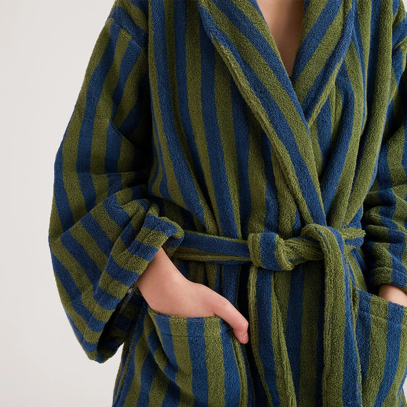 CHINEE Premium Jacquard Bathrobe Custom Logo Colored 100% Cotton Terry Striped Bath Robe