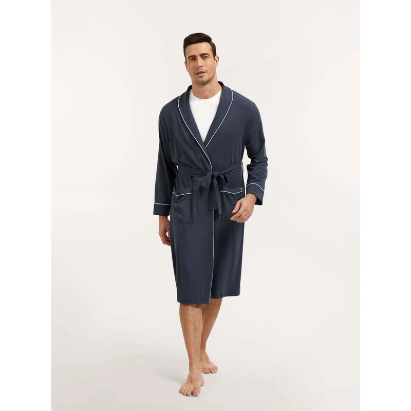CHINEE Premium Men's Knitted Long Sleeved Robe Bamboo Cotton Sleepwear Mens Bathrobe Spa Robes Bath Robes Manufacturer Vietnam