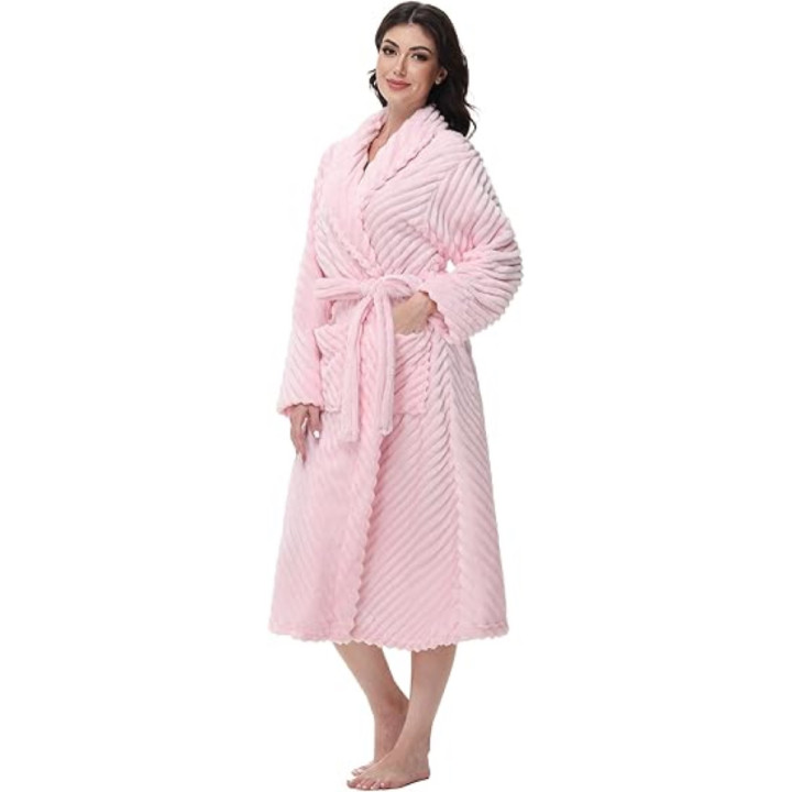 CHINEE Premium Robes For Women Super Soft Cozy Fleece Womens Hotel Robe Plush Thickened Long Bathrobe Pajamas For Adult