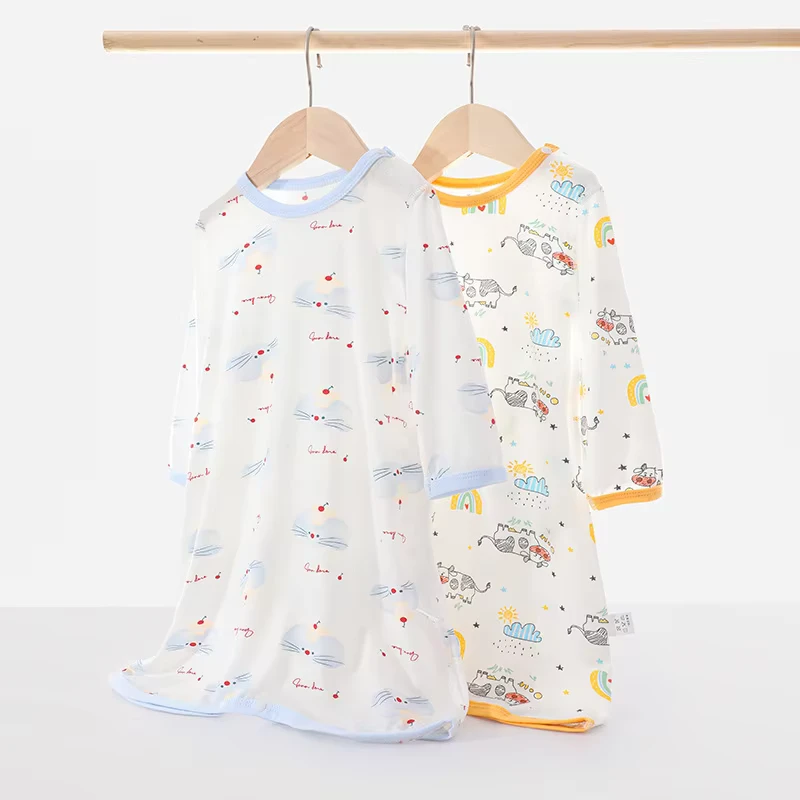 CHINEE Premium Soft Modal Baby Nightgown Thin Summer Kids Sleepwear Breathable Long Sleeve Loungewear Custom Logo for Home Sleeping
