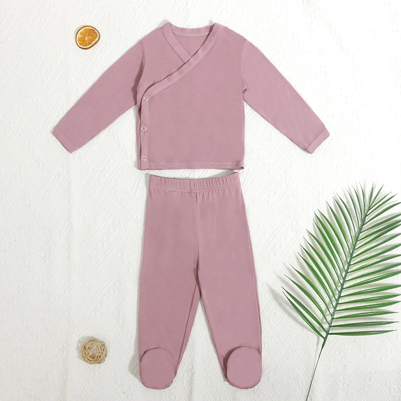 CHINEE Premium Toddler Girls Long Sleeve Wrap Set Footed Pants Multi Solid Colors Character Bamboo Pajamas