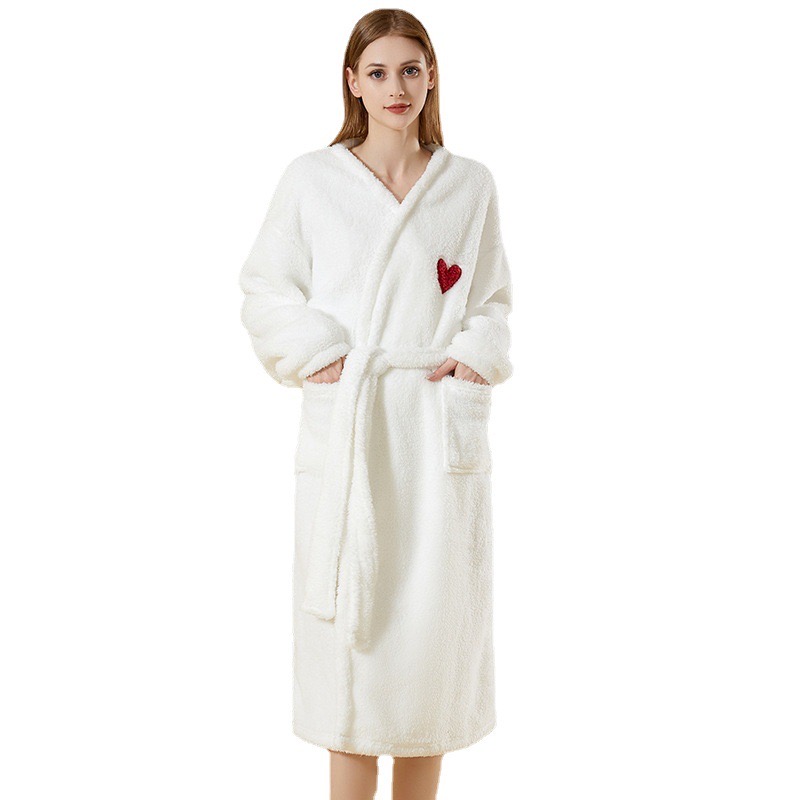 CHINEE Premium Women's Elegant V neck Drawstring Closure Knee Length Winter Plush Soft Fluffy Fleece Sherpa Shaggy Robe Sleepwear
