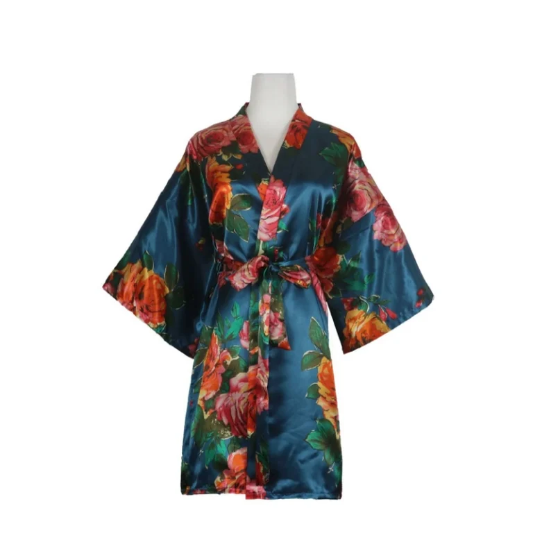 CHINEE Print Flower Female Robe Half Sleeve Kimono Gown Bathrobe Sleepwear Casual Satin Home Dress Loungewear Pajamas Women's Clothing