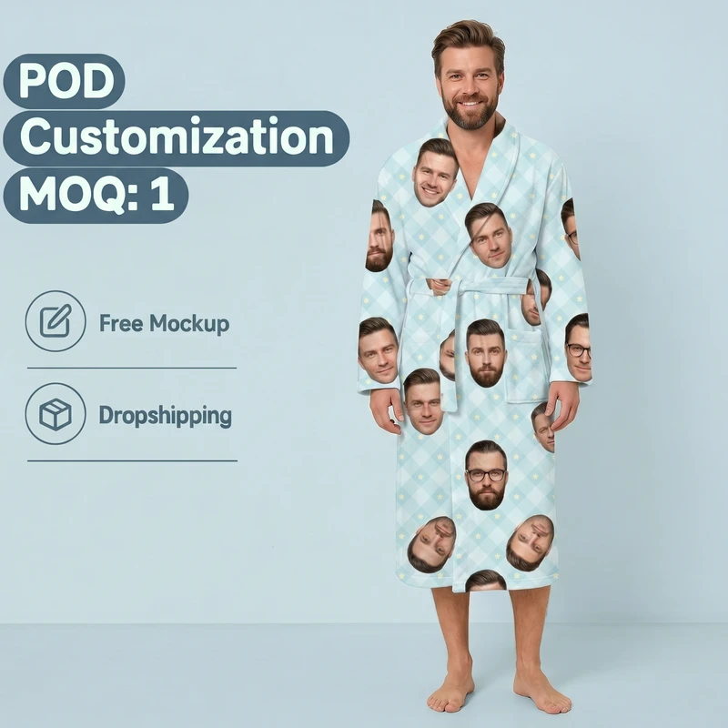 CHINEE Print On Demand Men Loose V Neck Long Sleeve Nightgown Pajamas Comfy Sleepwear Homewear Casual Long Nightdress For Men