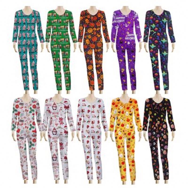 CHINEE Print Sexy Onesie for Adult Cartoon Pajamas Onesie Pyjamas Women Unicorn Sleepwear Long Jumpsuit Christmas Party Wear R1535
