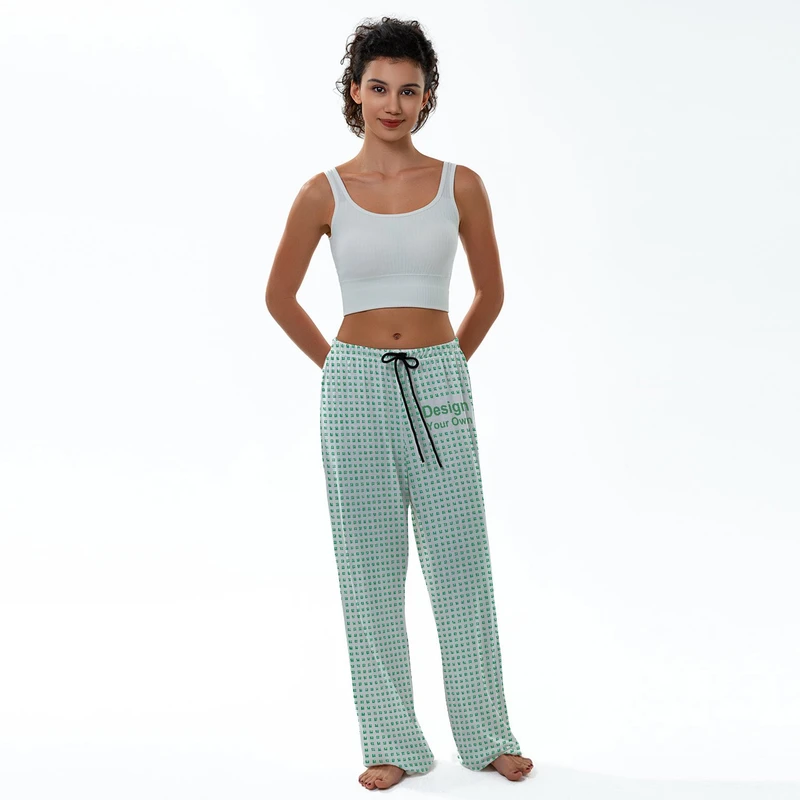 CHINEE Print on Demand Personalized Elegant Front Logo Women's Breathable 100% Polyester Pajama Pants