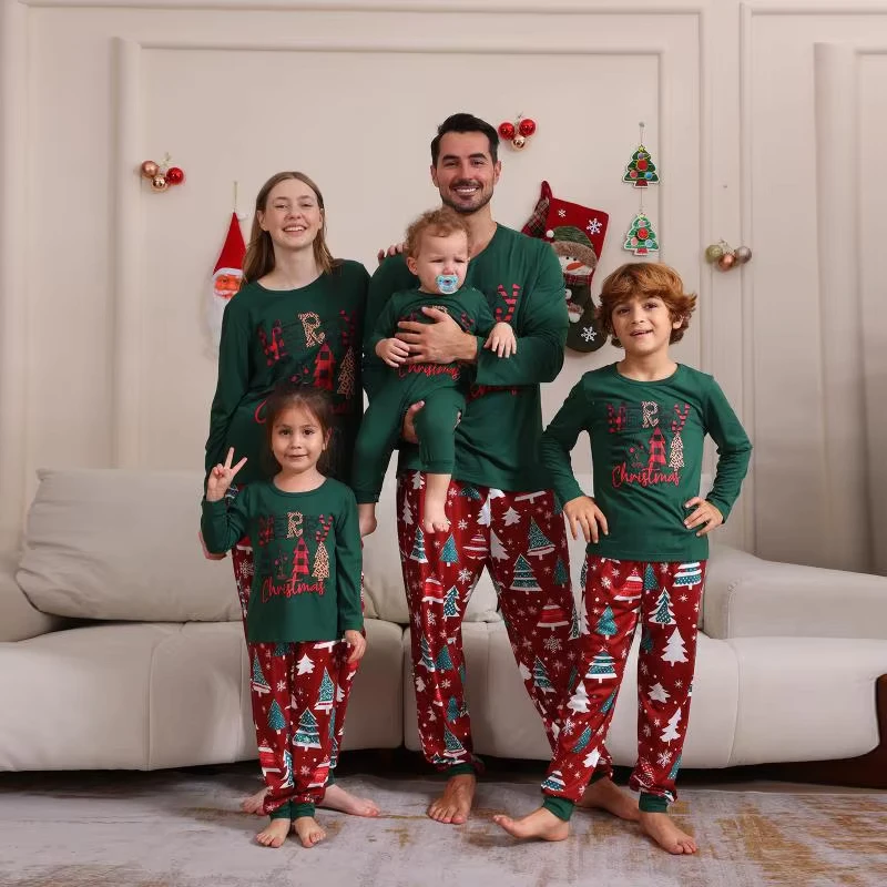 CHINEE Printed Matching Set Christmas Pajama Family Pajamas Matching Sets Skin Friendly Wear Cotton Pajama Set