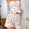 CHINEE Printed Suspender Pajamas Shorts, Sexy Ruffle, Comfortable Casual Ladies Home Clothes, Two piece Set