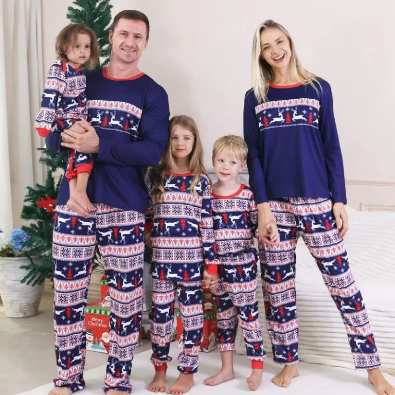 CHINEE-Printed-Thermal-Knitted-Pajamas-Red-and-Black-White-Plaid-Matching-Christmas-Parent-Child-Family-Home-Wear