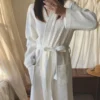 CHINEE Products 100% Cotton White Thick Waffle Unisex Breathable Winter Autumn Casual Night Bathrobe Quick Dry V Neck Long