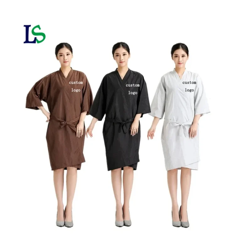 CHINEE Professional Barber Black Hairdressing Gown With Sleeves Custom Logo Beauty Spa Hairdresser Salon Robes For Client Kimono Apron