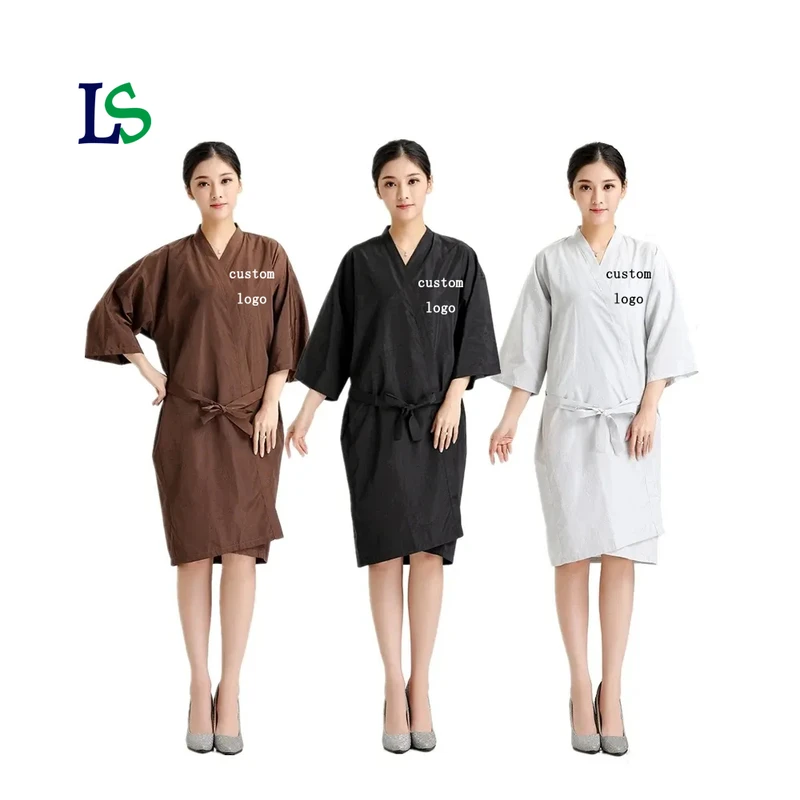 CHINEE Professional Barber Black Hairdressing Gown With Sleeves Custom Logo Beauty Spa Hairdresser Salon Robes For Client Kimono Apron
