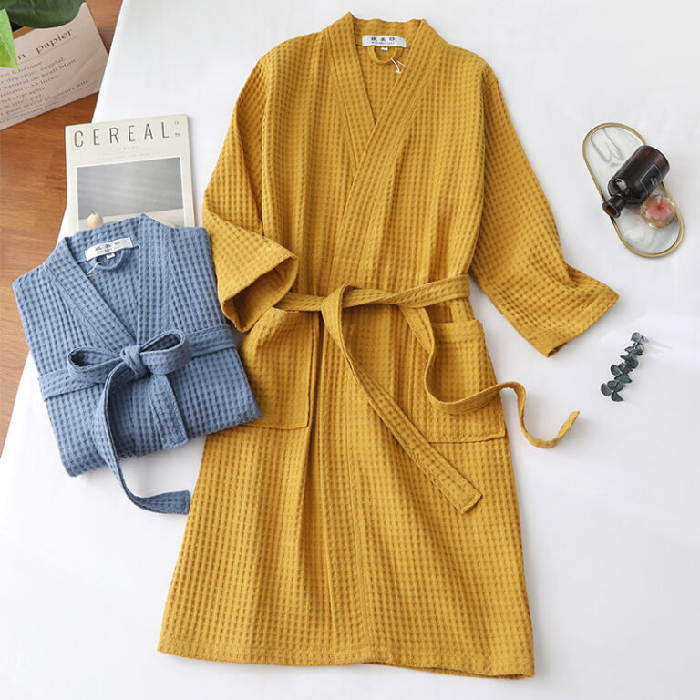 CHINEE Pure Cotton Bathrobe Casual Style Thin Waffle Design For Spring Summer For Hotels Beauty Salons Available For In Stock