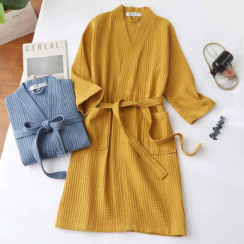 CHINEE Pure Cotton Bathrobe Casual Style Thin Waffle Design For Spring Summer For Hotels Beauty Salons Available For In Stock