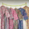 CHINEE Pure Cotton Handprinted House Robe Summer Kimono Floral Beach Dress Oriental Festival Beautiful Bathrobe Block Print Kimono Gift