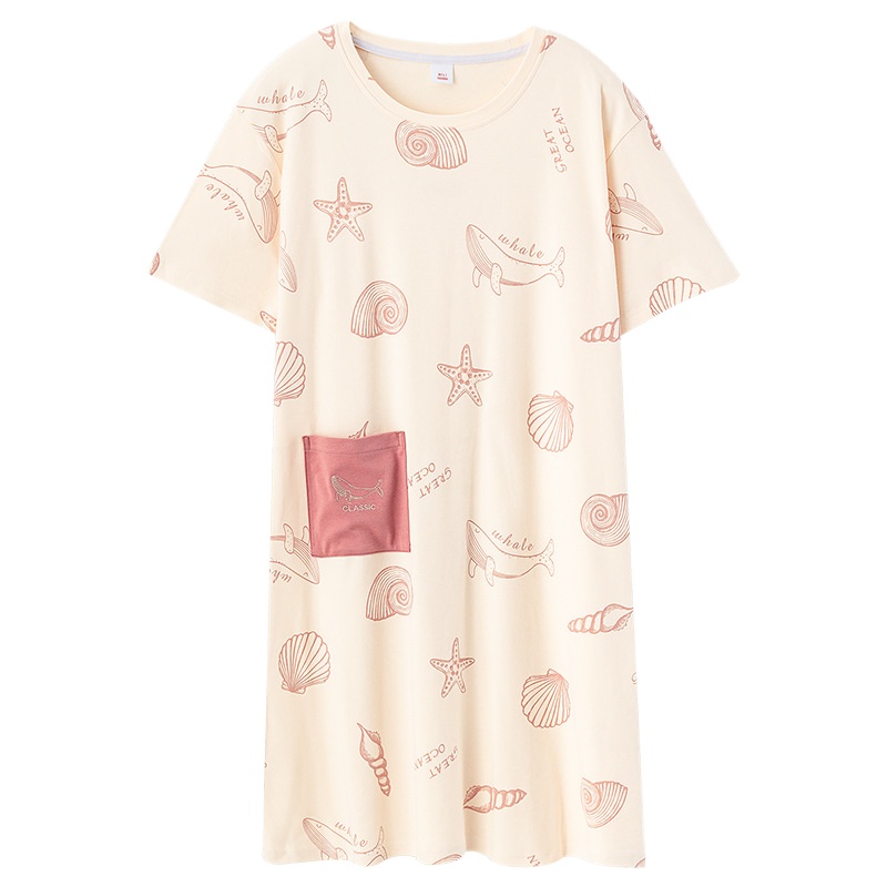 CHINEE Pure Cotton Nightgown for Women Summer Ladies Plus Size Jumpsuit Casual Short Sleeved Home Wear