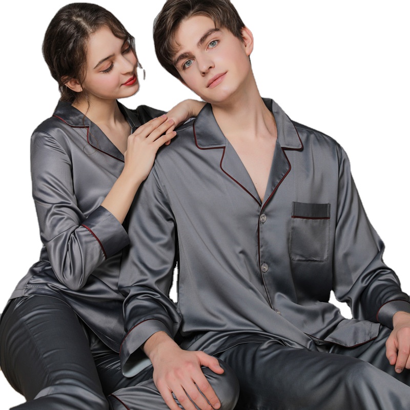 CHINEE Pure Silk Men's Women's Pajama Robes Elastic Waist Nightwear for Home Use Bathrobes with Patterns Designed Couples