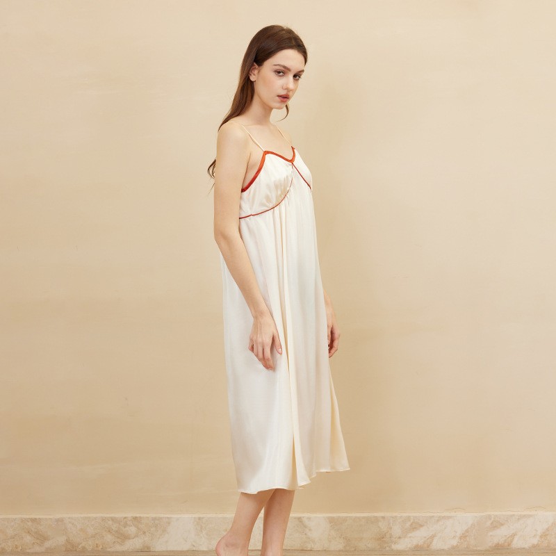 CHINEE Pure Silk Sleepwear 100% Mulberry Silk Long Dress Backless Women Silk Nightdress