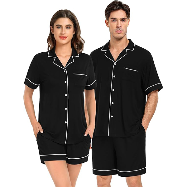 CHINEE Pyjamas Pour Hommes Couple Matching Pajamas Set Short sleeve PJ Women & Men 2Pcs Loungewear Button Down Sleepwear Pjs Sets