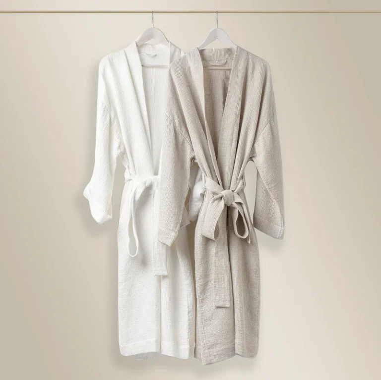 CHINEE Quick Dry Luxury Waffle Bathrobe Soft 100% Yarn Dyed Linen Woven Custom Knee Length With Thermal And Elastic Bathrobe