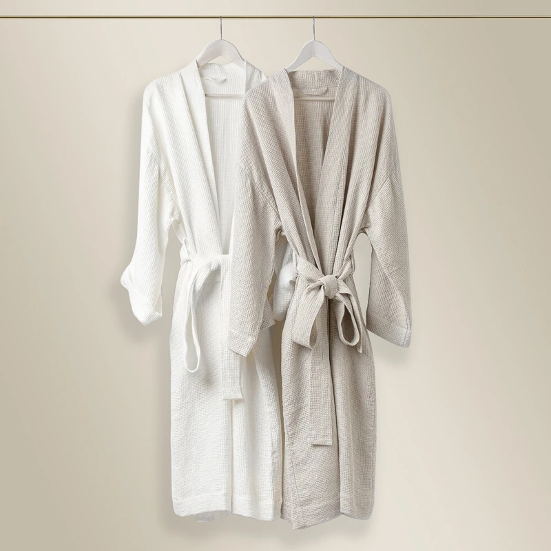 CHINEE Quick Dry Luxury Waffle Bathrobe Soft 100% Yarn Dyed Linen Woven Custom Knee Length With Thermal And Elastic Bathrobe