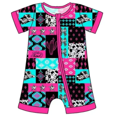 CHINEE RTS Little Glow Kid Good Quality Soft Custom Bamboo Sleeve Zipper Romper for Baby Kids Sleepwear Casual Pajamas