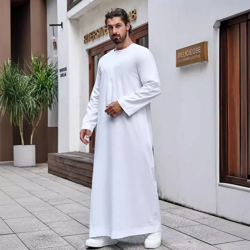 CHINEE Ramadan Islamic Clothing Muslim Middle East Arab Dubai Malaysian Men's Loose Abaya Solid Color Shirt Robe