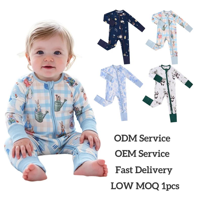 CHINEE Ready to Ship Low MOQ Bamboo Baby Zip Pajamas Kids Pajamas Toddler Cartoon Pattern Sleep Sets